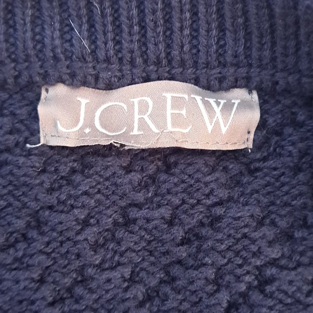 J.Crew‎ Womens Navy Cableknit Crewneck Pullover Sweater Puff Sleeves MED - Picture 5 of 7